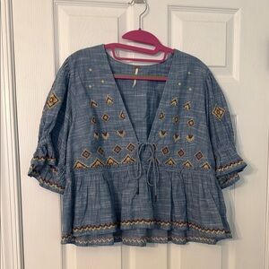 Embroidered Blue Top